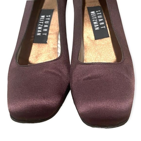 Stuart Weitzman Chocolate Brown Satin Classic Square Toe Heels Shoes Size 6.5 - Picture 6 of 10